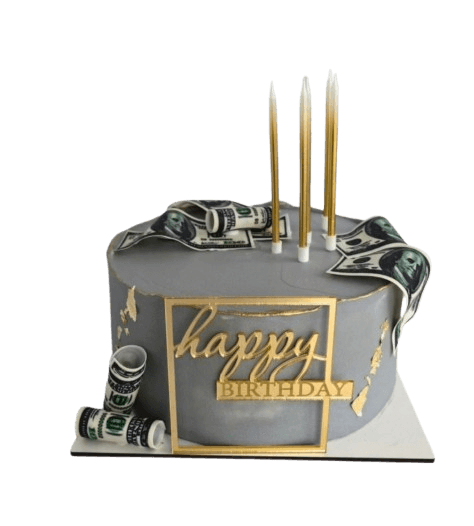 Торт с деньгами и золотым декором на день рождения