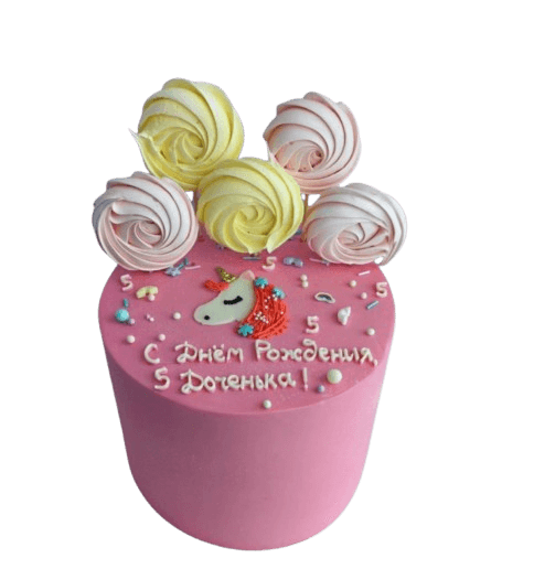 Торт для девочки на 5 лет с единорогом и меренгами